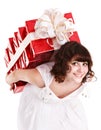 Beautiful girl with group of gift box. Royalty Free Stock Photo