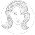 Beautiful girl with a hair band and earrings.Coloring book antistress for children and adults