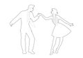 Beautiful girl and handsome man dancing rock, rockabilly, swing or lindy hop. Outlines vector illustration Royalty Free Stock Photo