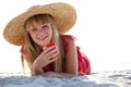 Beautiful girl in hat at beach Royalty Free Stock Photo