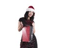 Beautiful girl hat santa shopping bags purchase holiday isolated Royalty Free Stock Photo