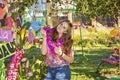 Beautiful girl at hawaiian party . Royalty Free Stock Photo