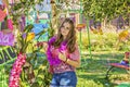 Beautiful girl at hawaiian party . Royalty Free Stock Photo