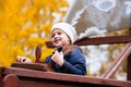 The little girl at the helm of the ship in the Park Royalty Free Stock Photo