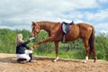 Beautiful girl and her handsome horse Royalty Free Stock Photo