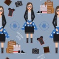 Beautiful girl hipster seamless pattern