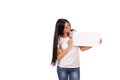 Beautiful girl holding a blank billboard Royalty Free Stock Photo