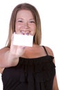 Beautiful Girl Holding a Blank Business Card Royalty Free Stock Photo