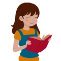 Beautiful girl holding a book. Cute smart boy loves to read books. Cartoon illustration