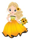 Beautiful Girl Holding Bouquet of Sunflowers Royalty Free Stock Photo