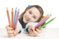 Beautiful girl holding color pencils Royalty Free Stock Photo