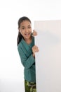 Beautiful girl holding empty white board Royalty Free Stock Photo