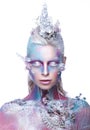 Beautiful girl in the image of a snowy unicorn creature. Creative make up. Art look. Royalty Free Stock Photo