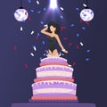 Beautiful Girl Jumped out of Cake Festive Cartoon