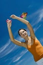 Beautiful girl kite fly. Royalty Free Stock Photo