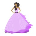 Beautiful girl, lady, brunette, cute princess in a light purple fluffy floor-length dress. girl with long hair. Bride. Wedding.