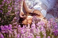 A beautiful girl in a lavender field. Beauty, beautiful makeup Royalty Free Stock Photo