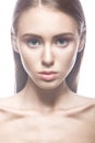 Beautiful girl with a light Nude make-up and blond hair. Beauty face. Royalty Free Stock Photo