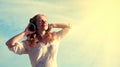 Beautiful girl listening to music on headphones Royalty Free Stock Photo