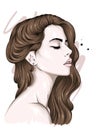 Beautiful girl with long hair. Full lips. Vector illustration for greeting card or poster, print on clothes. Fashion and style