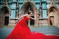 Beautiful girl in a long red dress and royal crown Royalty Free Stock Photo