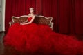 Beautiful girl in long red dress and in royal crown Royalty Free Stock Photo