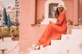 Beautiful girl in a long red dressBeautiful girl in a long red dress Royalty Free Stock Photo