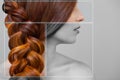 Beautiful girl with long red hair, braided with a French braid, in a beauty salon. Professional hair care and creating hairstyles Royalty Free Stock Photo