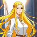 Beautiful girl with long yellow hair, art