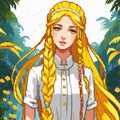 Beautiful girl with long yellow hair, pixel art