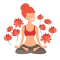 Beautiful girl in the lotus position with lotus flower