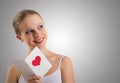 Beautiful girl with a love postcard valentines Royalty Free Stock Photo