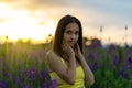 Beautiful girl among the lupine Royalty Free Stock Photo