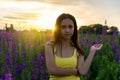 Beautiful girl among the lupine Royalty Free Stock Photo