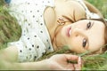 Beautiful girl lying down of grass Royalty Free Stock Photo