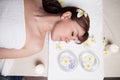 The beautiful girl lying in Spa massage sauna Royalty Free Stock Photo