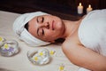 The beautiful girl lying in Spa massage sauna Royalty Free Stock Photo