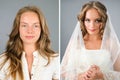 Beautiful girl before and after makeover Royalty Free Stock Photo