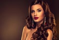 Beautiful girl model with long brown curled hair Royalty Free Stock Photo