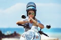 Beautiful girl motorcycle helmet porttrait Royalty Free Stock Photo