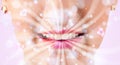 Beautiful girl mouth breathing abstract white lights and crystal Royalty Free Stock Photo