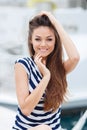 Beautiful girl near yacht club Royalty Free Stock Photo