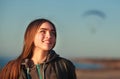 Beautiful girl and paraplane