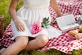 Beautiful girl on picnic on nature. Beautiful Young girl Outdoor