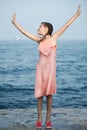 Beautiful Girl on The Pier. Sea