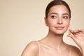 Beautiful Girl With Pill With Cod Liver Oil Omega-3 Royalty Free Stock Photo