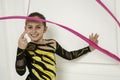 Beautiful girl with Pink Rhythmic gymnastics ribbon Royalty Free Stock Photo