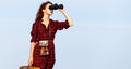 Girl with bag and binocular Royalty Free Stock Photo