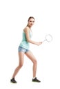 Beautiful girl playing with badminton racket Royalty Free Stock Photo