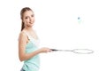 Beautiful girl playing with badminton racket Royalty Free Stock Photo